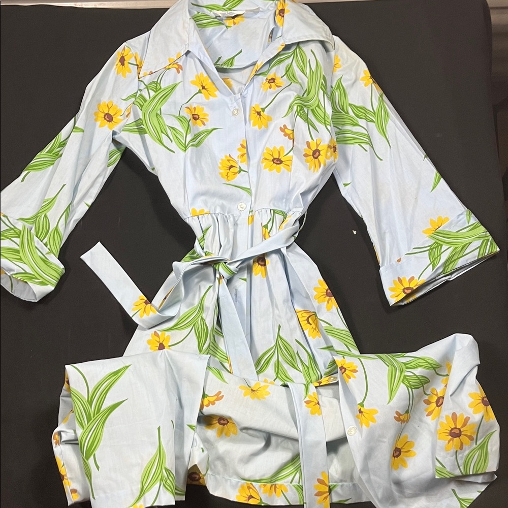 Sears Women's Floral Long Sleeve Dress - Blue and Yellow